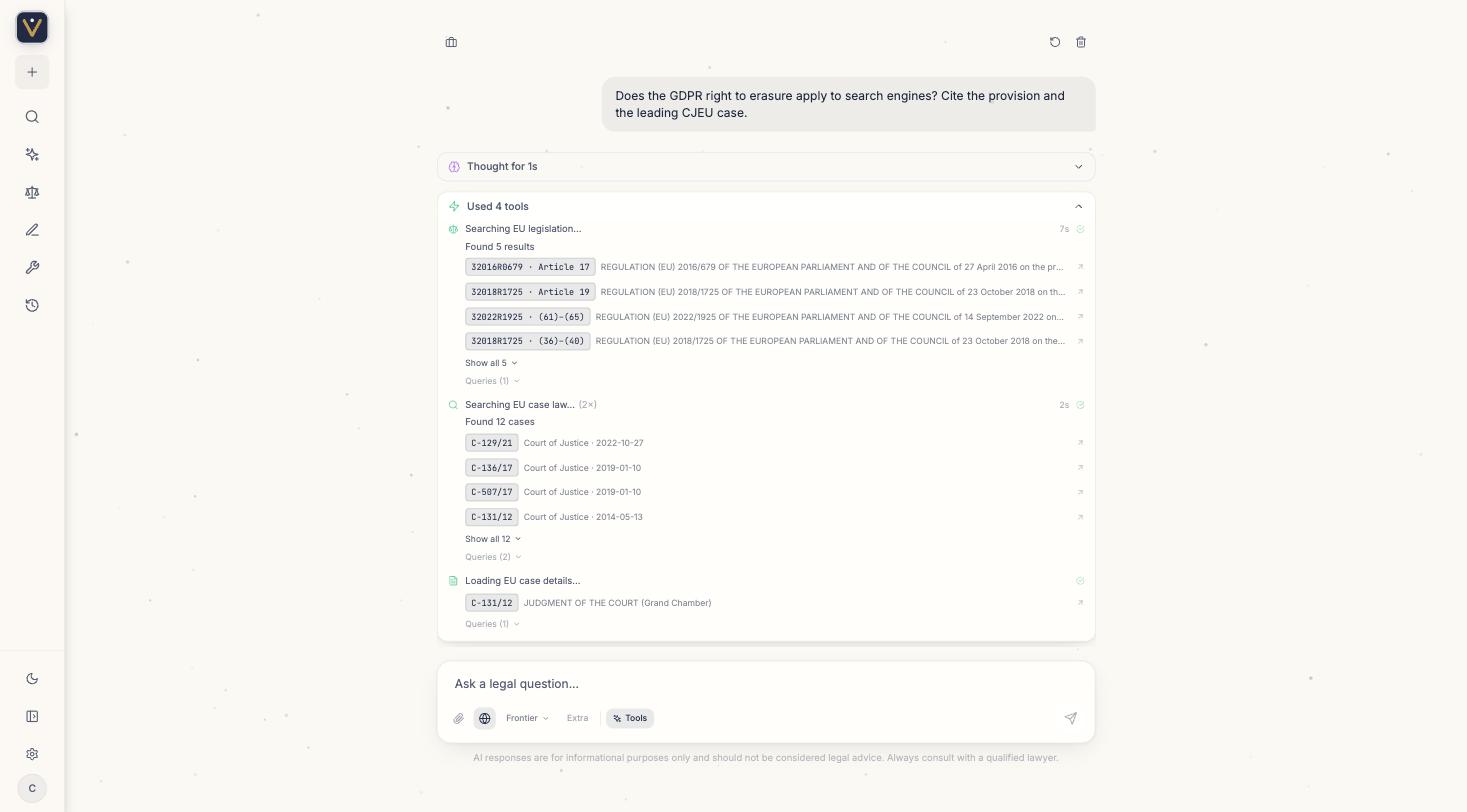 Sources: Every search behind the answer, with the acts, articles and judgments it retrieved.